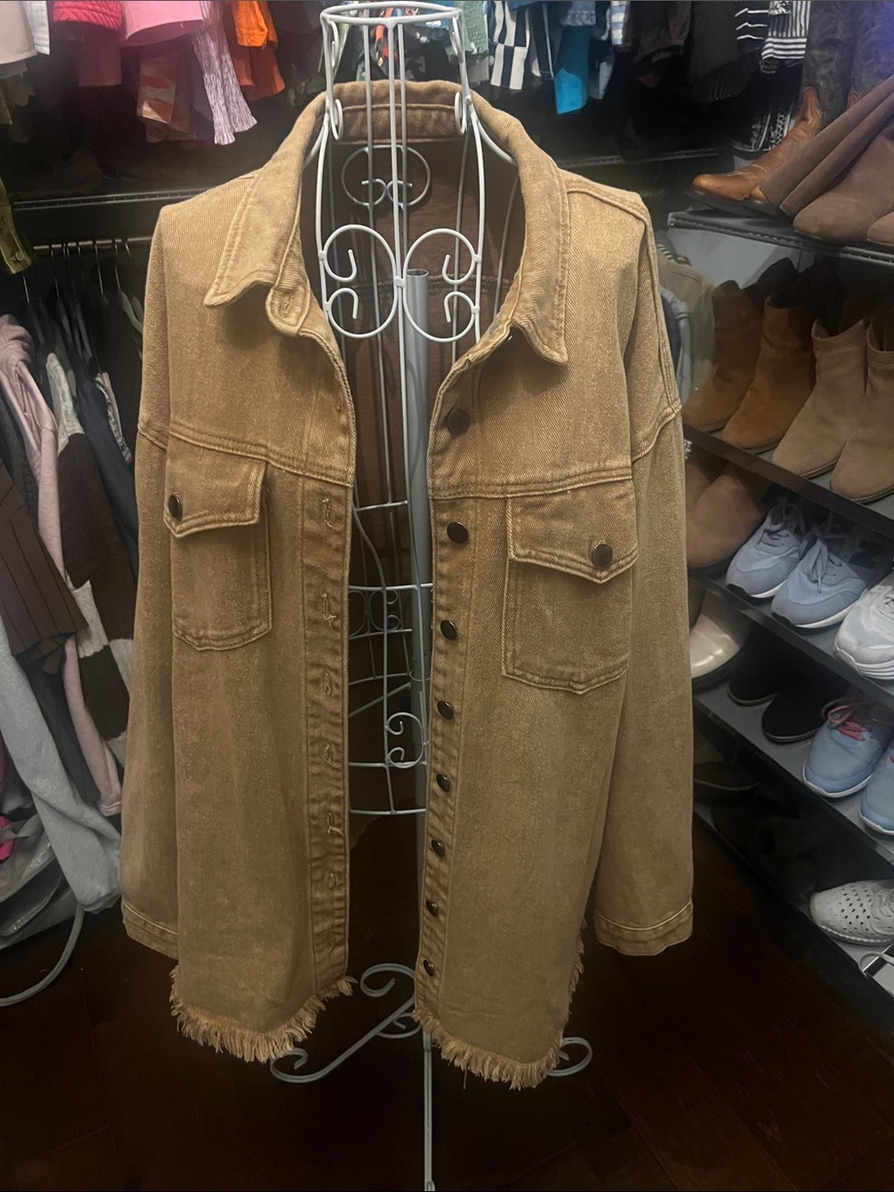Women’s Tan Jean Jacket with Frayed Hem
